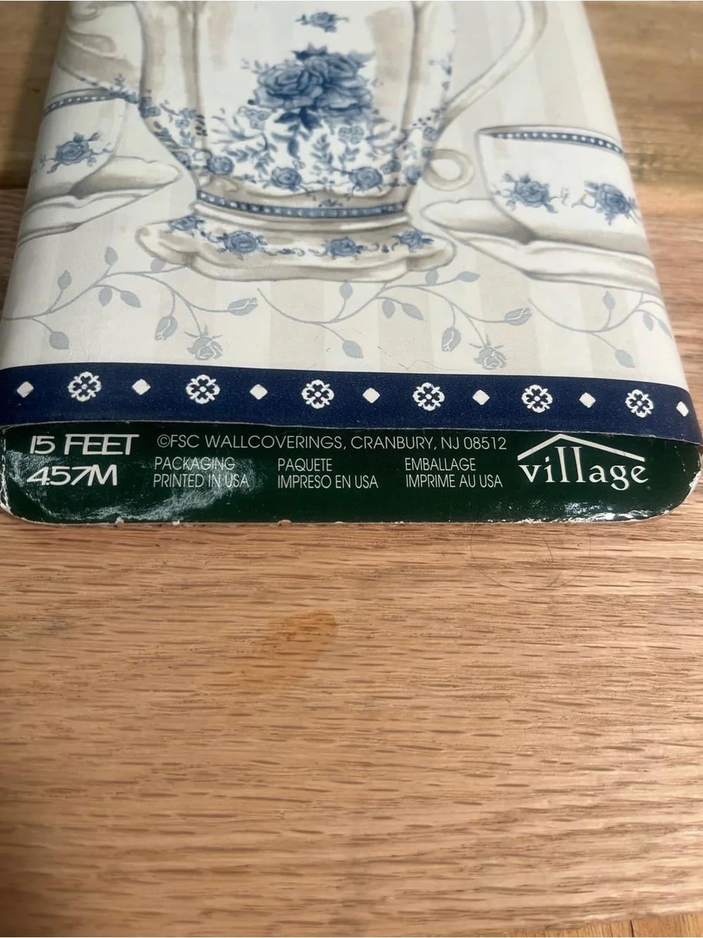 Easy Ups Self Adhesive Borders Wallpaper Blue White Teapot Cup Floral VTG New